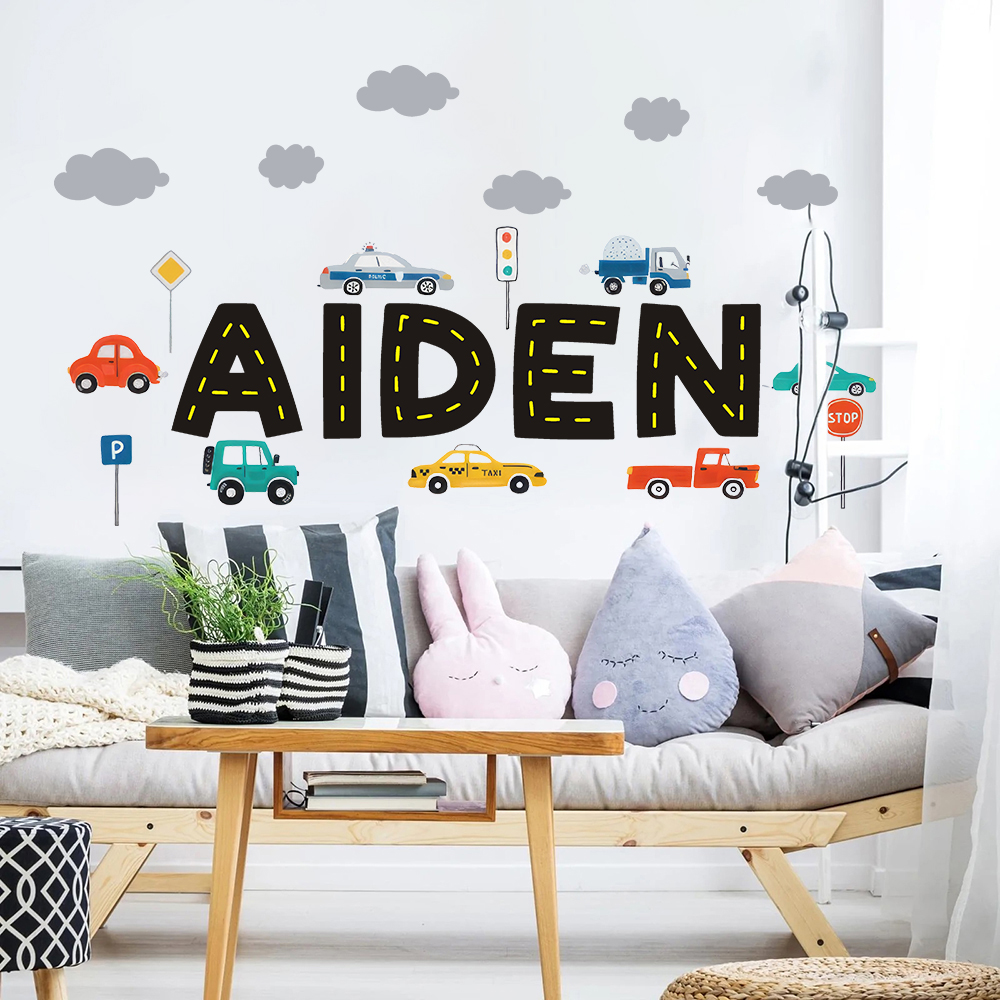 Baby Nursery Furniture - Custom Name Construction Vehicles Truck Wall
