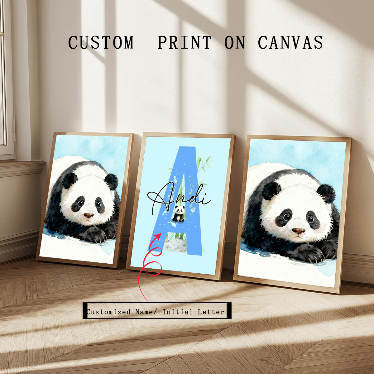 Baby Nursery Girl - 3pcs Personalized Panda Nursery Prints: Girls