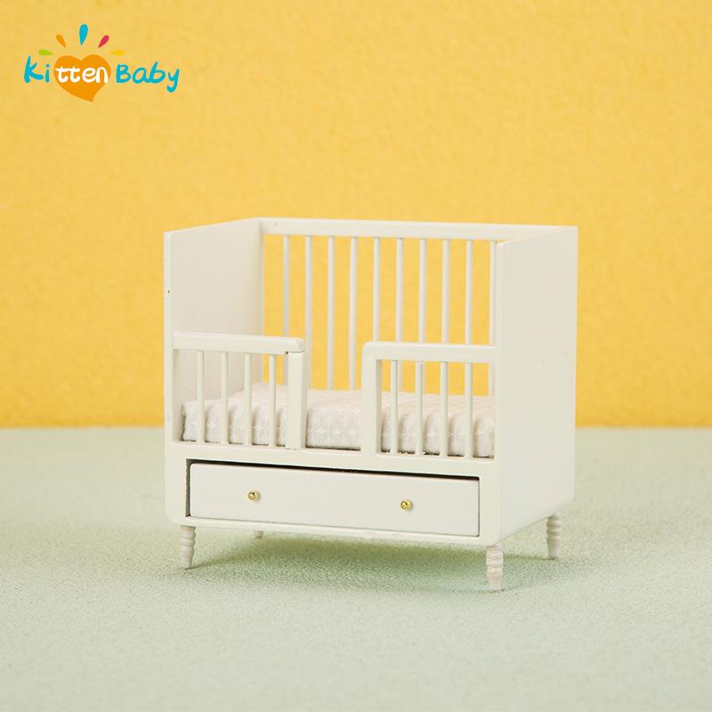 Baby Nursery Furniture - 1:12 Miniature White Wood Baby Crib