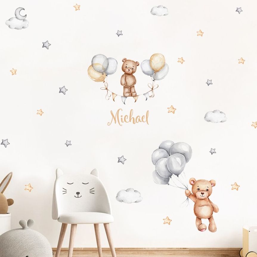 Baby Nursery Furniture - Custom Baby Name Bear Balloons Flags