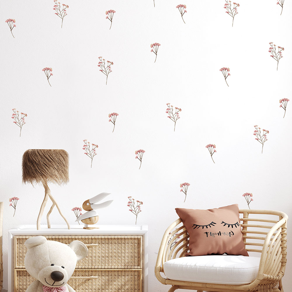 Baby Nursery Package - Pink Watercolor Flower Wall Stickers Baby