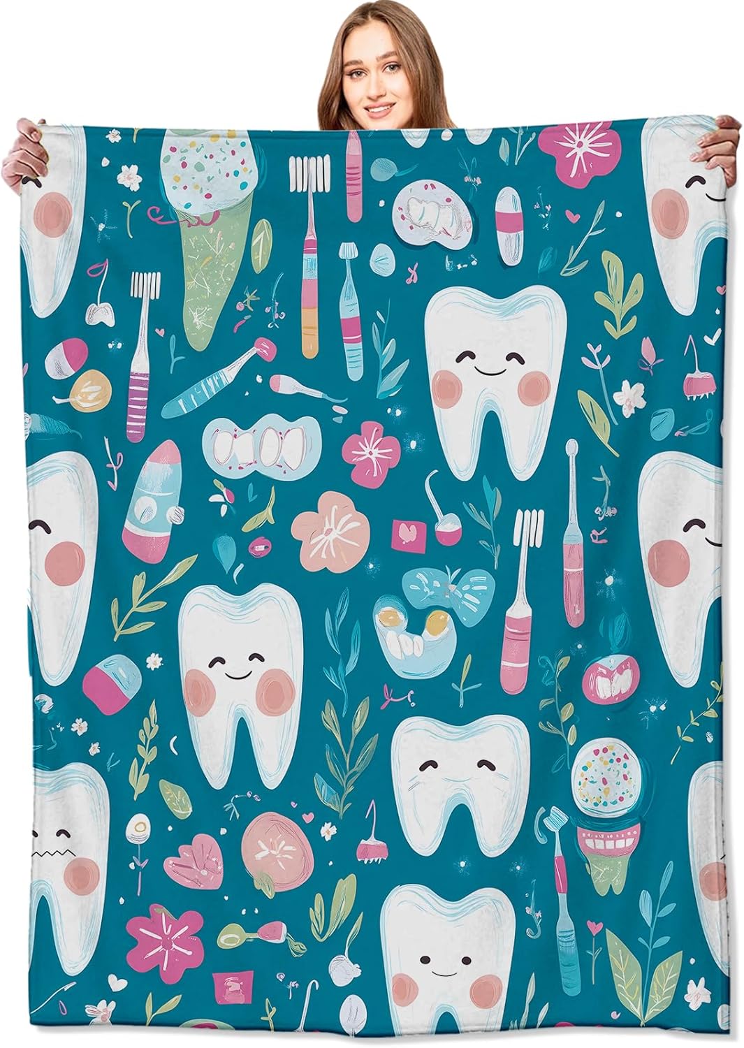 Baby Nursery In Hospital - Cute Teeth Dental Print Throw Blanket