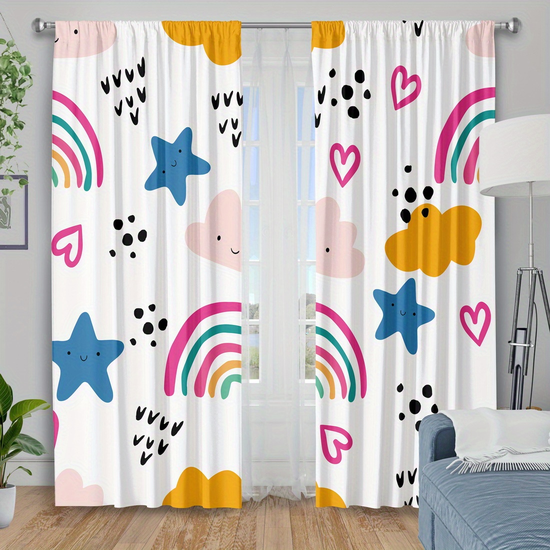 Baby Nursery In Hospital - Cute Rainbow Stars Hearts Nursery Curtain