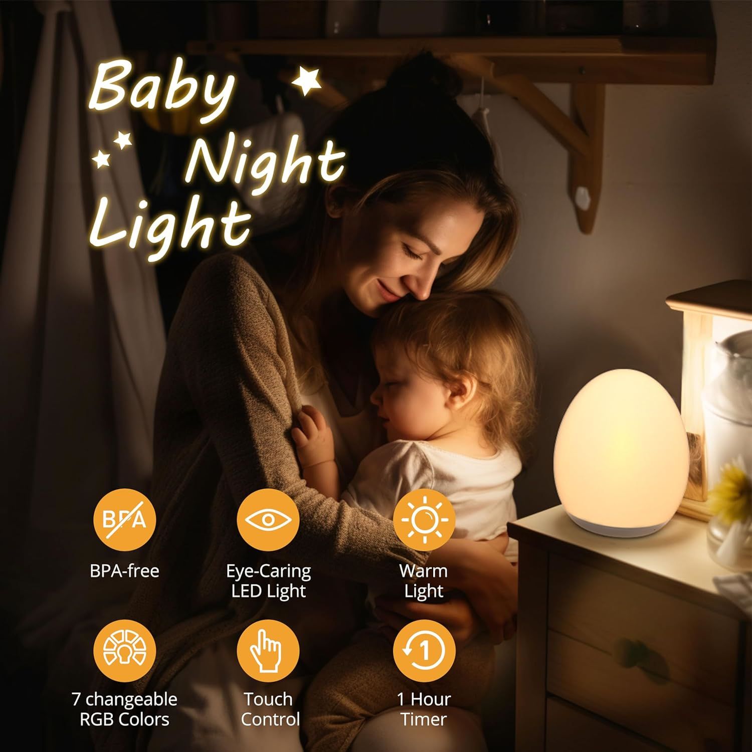 LED Dimmable Bedside Lamp Rech - đánh giá và giá Baby Nursery Egg Light