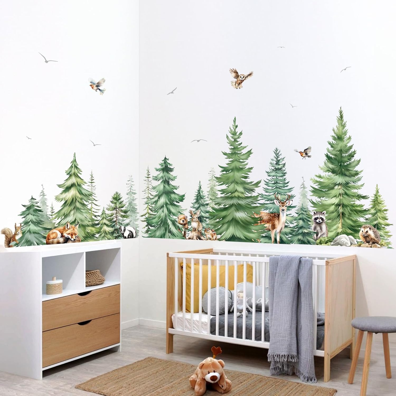 Large Watercolor Pine Tree Ani - đánh giá và giá Baby Nursery Furniture