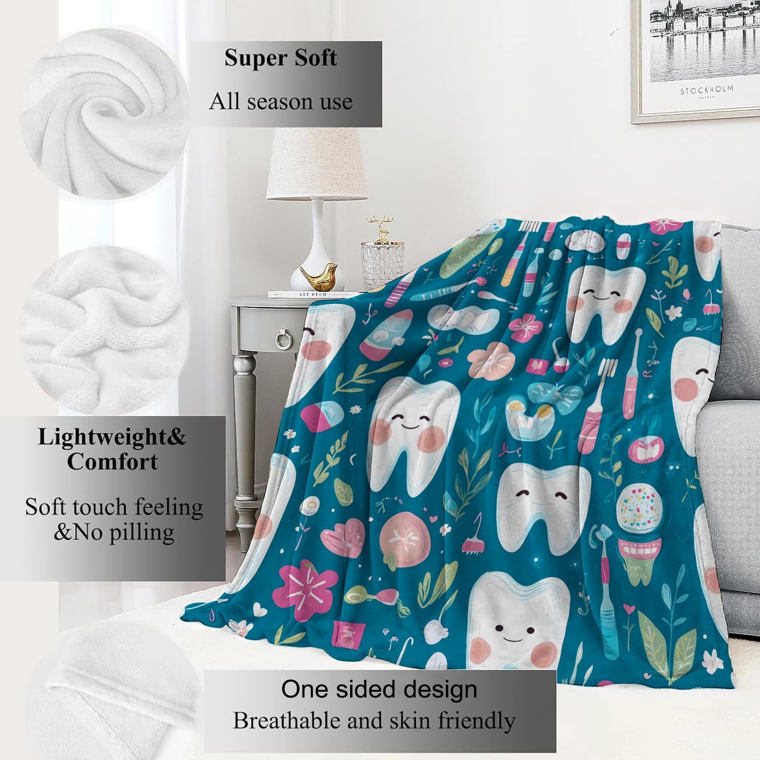 Cute Teeth Dental Print Throw  - đánh giá và giá Baby Nursery In Hospital