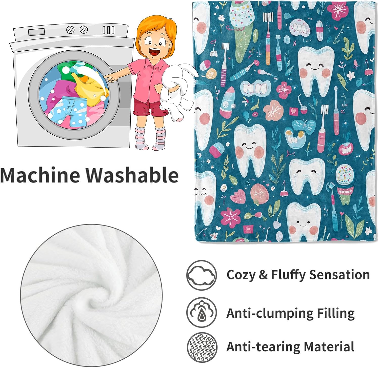 Cute Teeth Dental Print Throw  - đánh giá và giá Baby Nursery In Hospital